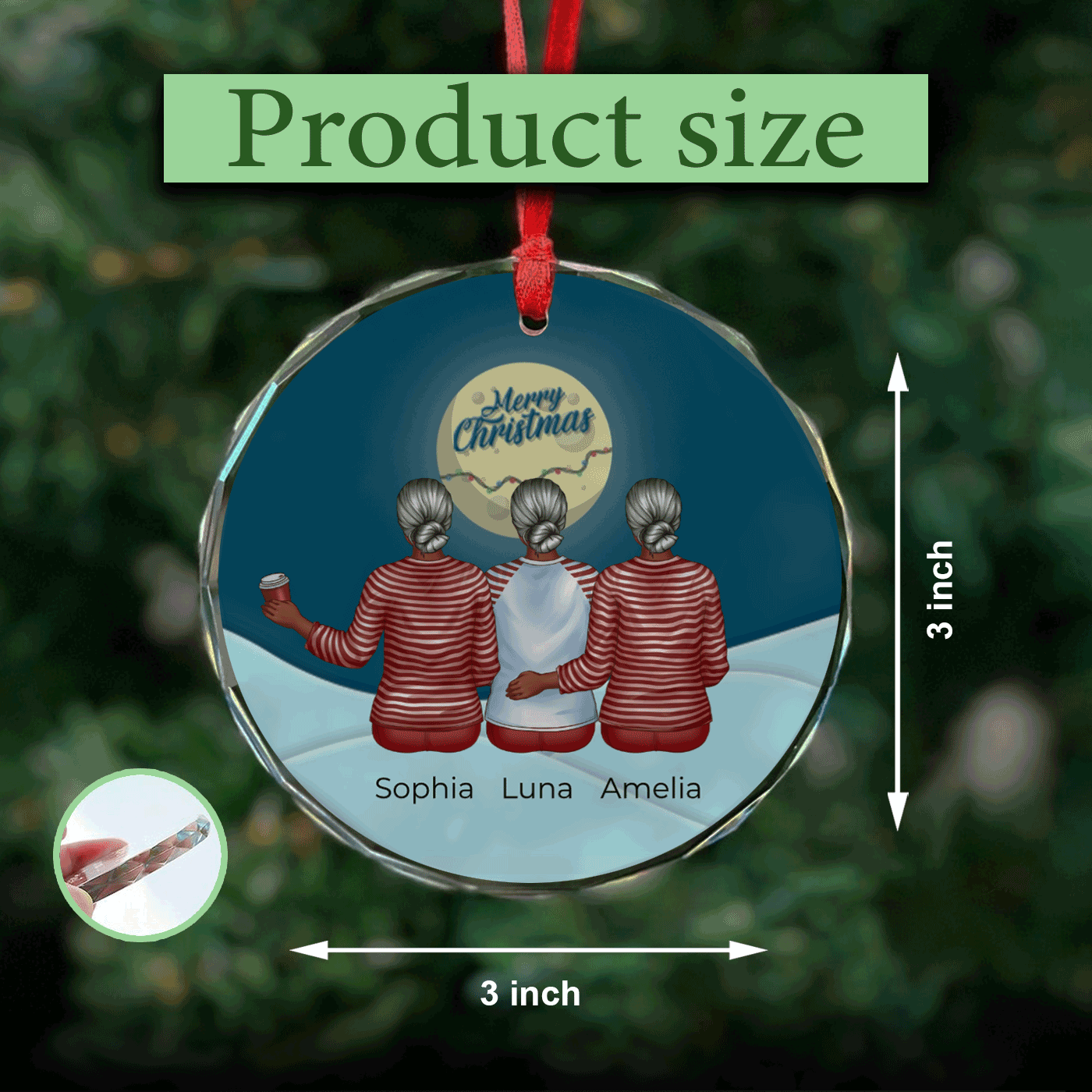Personalized Christmas Ornament with Besties in Matching Outfits | Circle Glass Ornament